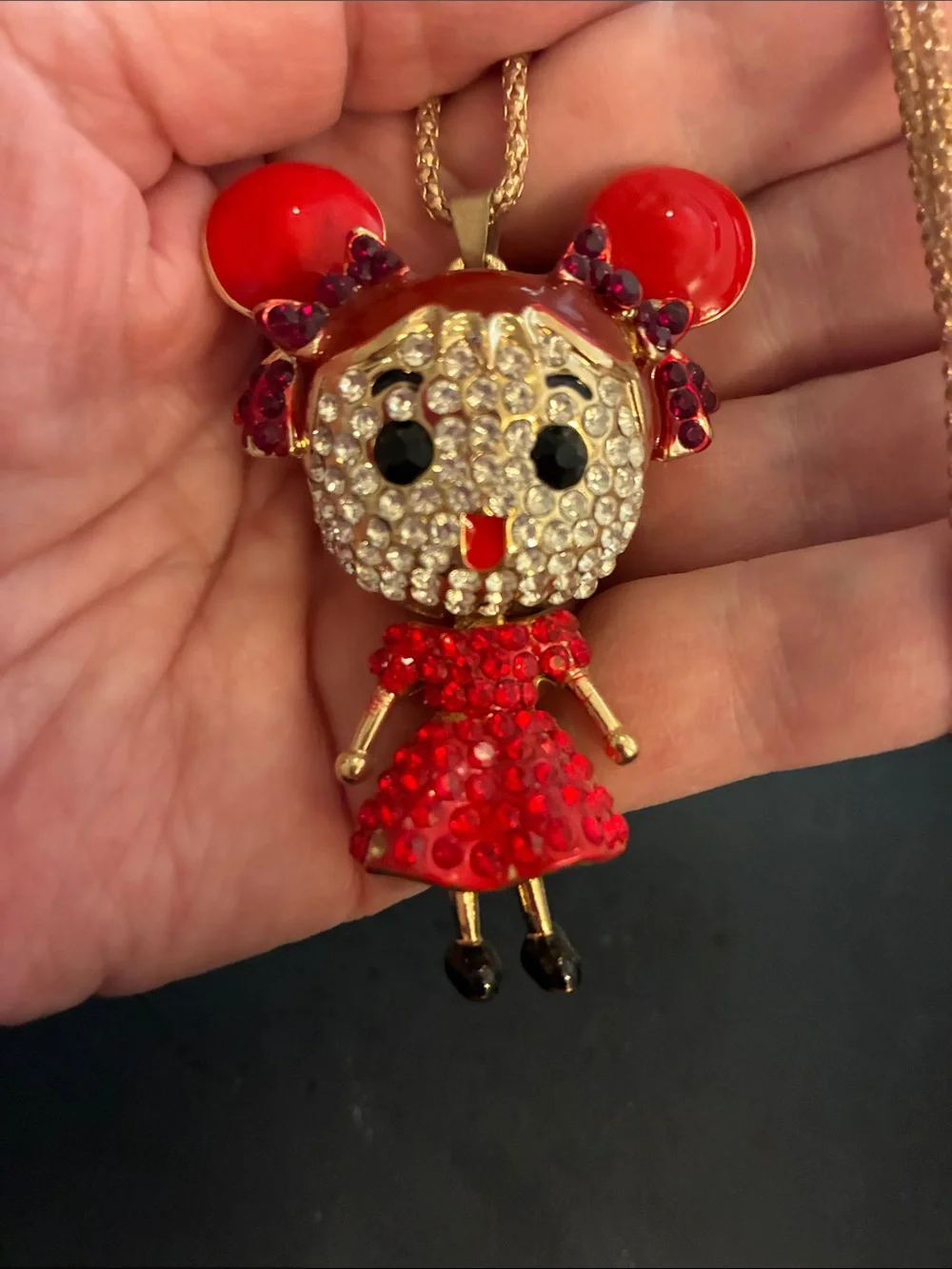 Doll Red Crystal Pendant. Her head turns, dress moves and feet move NWOT